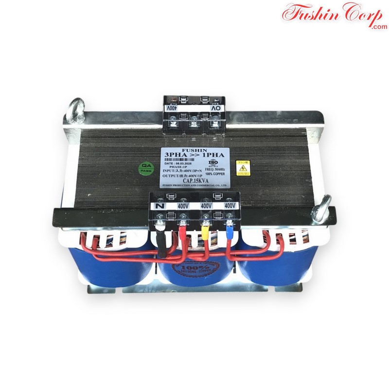 Biến Áp Trần 15KVA FUSHIN Vào 400V 3P RA 400V 1P - Hình 1