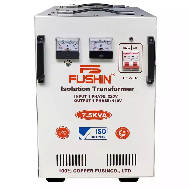Biến Áp Cách Ly 1 Pha 7.5KVA FUSHIN Vào 220V Ra 100V-110V Dây Đồng - Hình 1