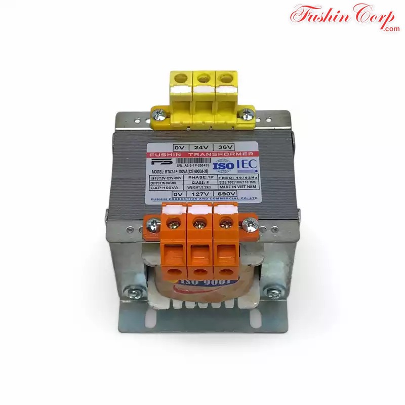 Biến Áp Trần Cách Ly 1 Pha 100VA FUSHIN Vào 127V-690V Ra 24V-36V - Hình 1