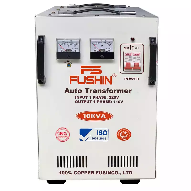 Biến Áp Tự Ngẫu 1 Pha 10KVA FUSHIN Vào 220V Ra 100V Và 110V Dây Đồng - Hình 1